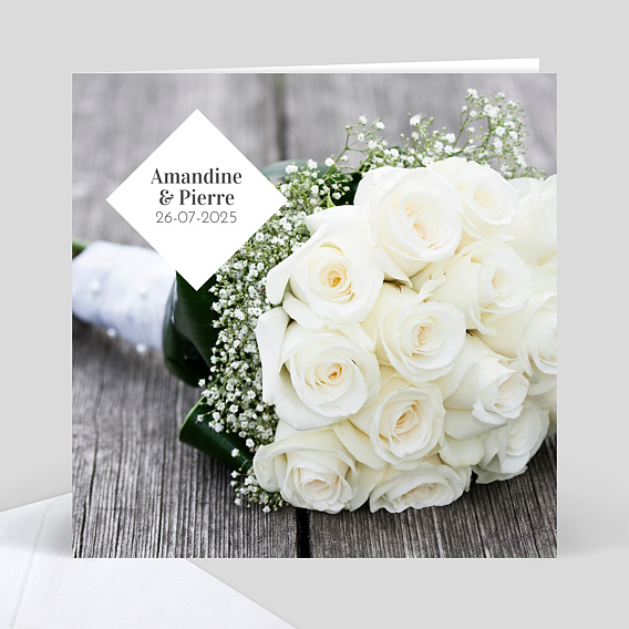 Faire part Mariage Roses Blanches