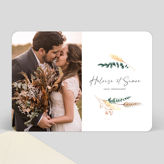 Carte remerciement mariage Just Married Floral