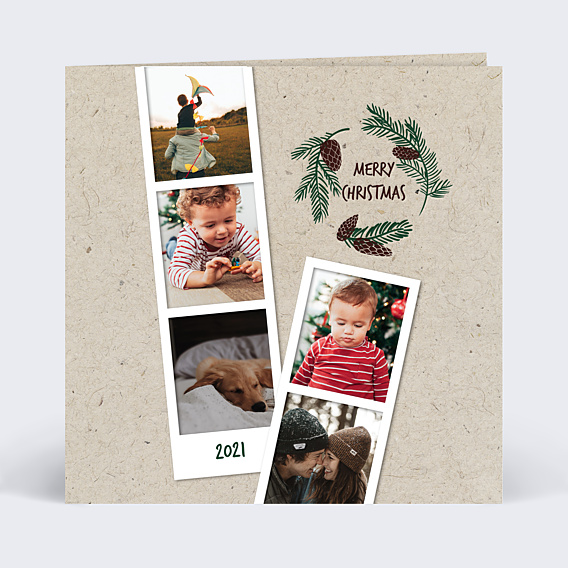 Carte de Noël Polaroid Couronne de Pins 