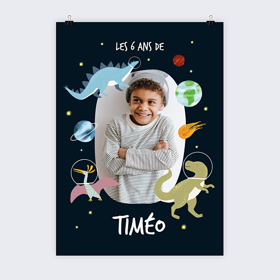 Affiche Anniversaire Dinosaures dans l’espace