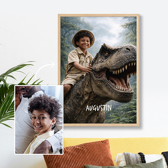 Affiche Anniversaire Portrait avec dinosaure