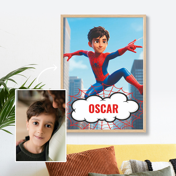 Affiche anniversaire Portrait en super héros araignée