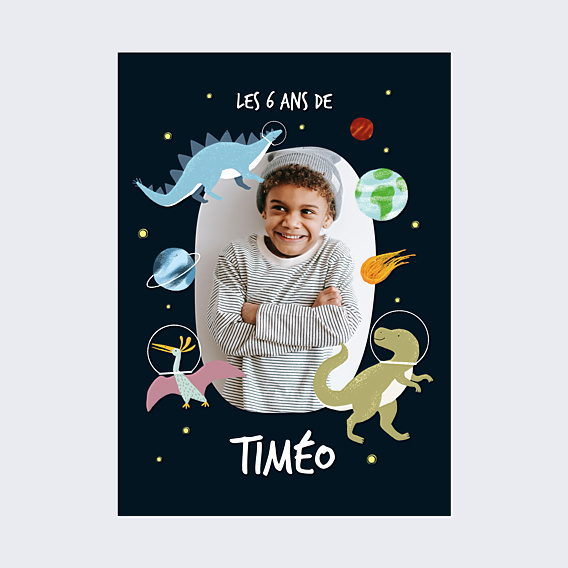 Affiche Anniversaire Dinosaures dans l’espace