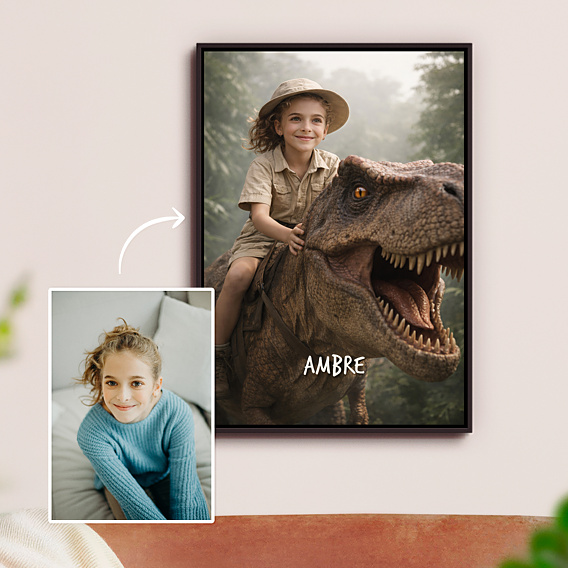 Affiche Anniversaire Portrait avec dinosaure