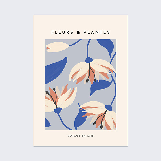 Affiche famille Fleurs Rétro d'Asie