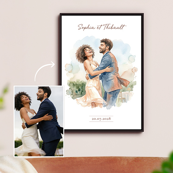 Affiche Mariage Couple en aquarelle