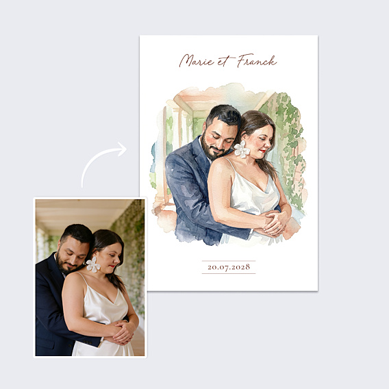 Affiche Mariage Couple en aquarelle