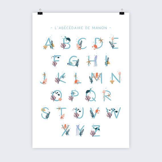 Affiche naissance alphabet ocean