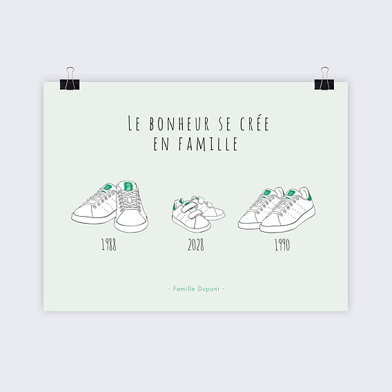 Affiche Naissance Famille Basket 1 Enfant