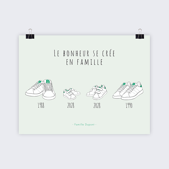 Affiche naissance Famille Basket 2 Enfants