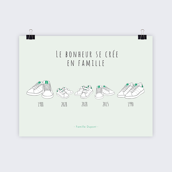 Affiche Naissance Famille Basket 3 Enfants