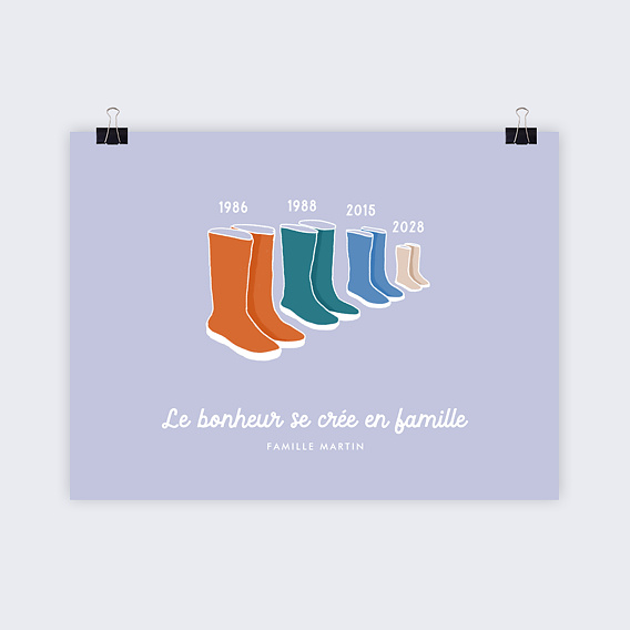 Affiche naissance Famille Bottes 2 Enfants