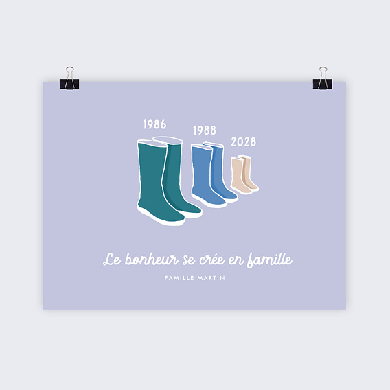Affiche naissance Famille Bottes 1 Enfant