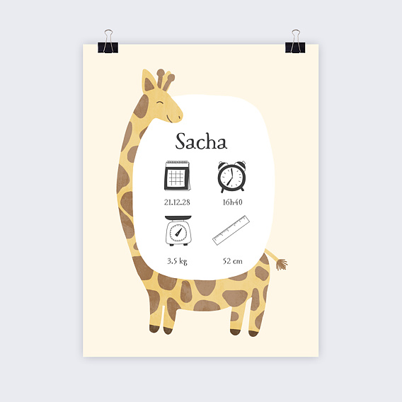 Affiche naissance Infographie girafe