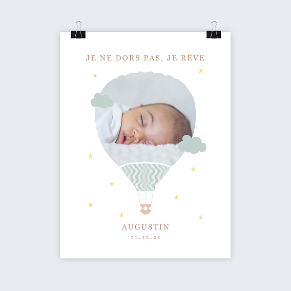 Affiche naissance montgolfière