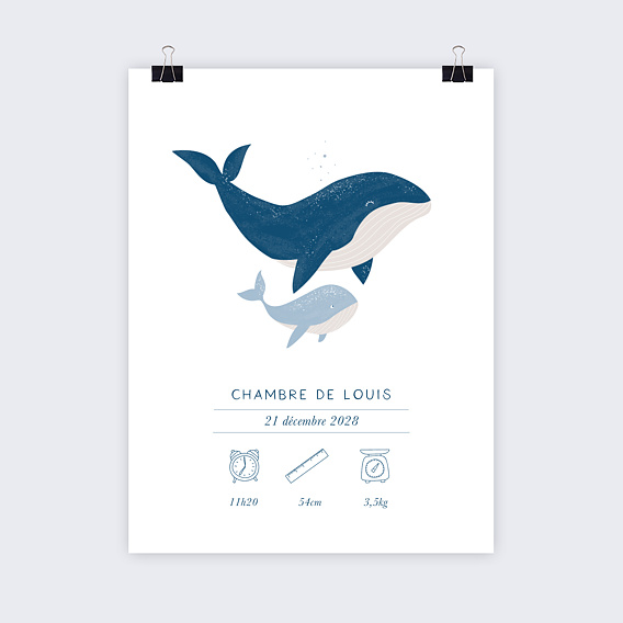 Affiche naissance Pictogrammes Baleineau