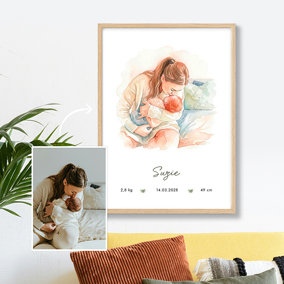Affiche Naissance Portrait en aquarelle