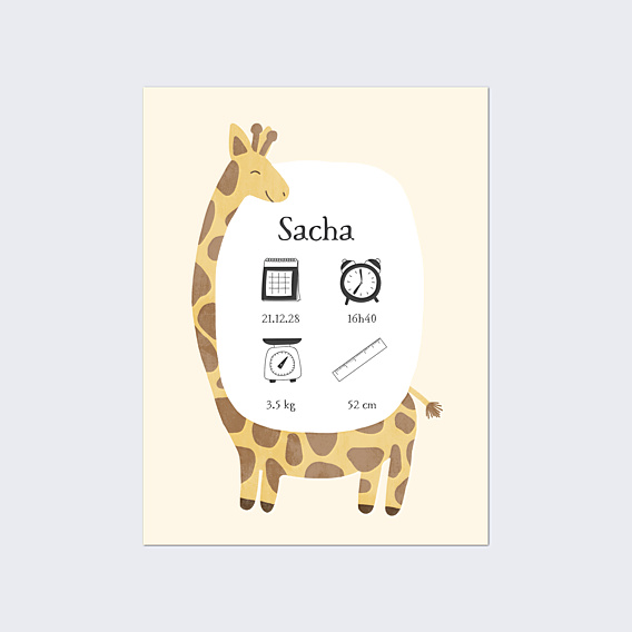 Affiche naissance Infographie girafe