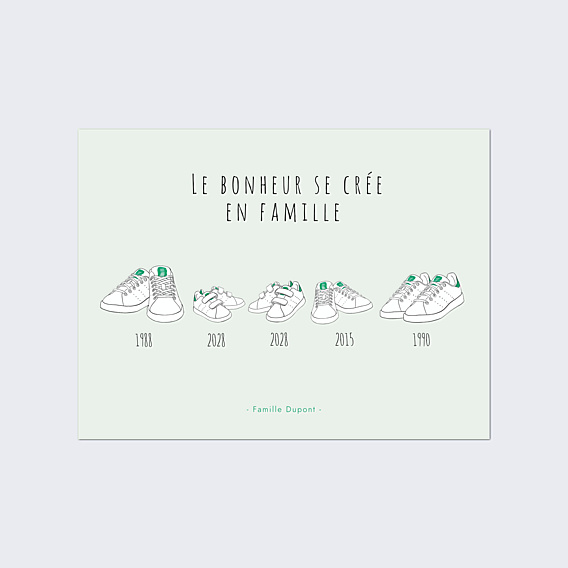 Affiche naissance Famille Basket 3 Enfants