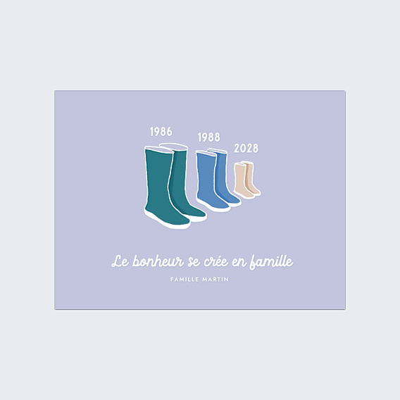 Affiche Naissance Famille Bottes 1 Enfant