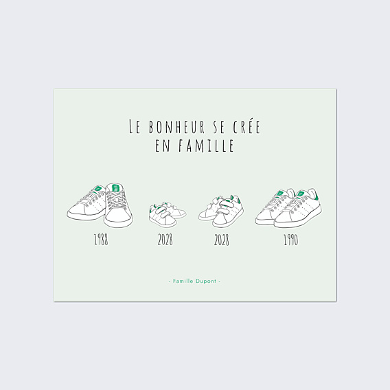 Affiche naissance Famille Basket 2 Enfants