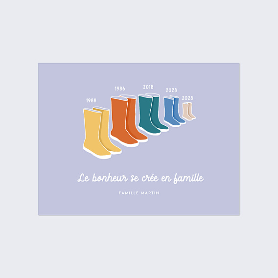 Affiche Naissance Famille Bottes 3 Enfants