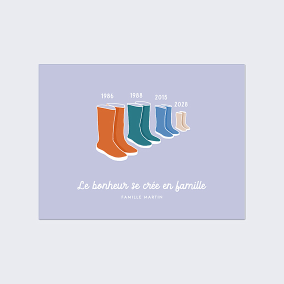 Affiche Naissance Famille Bottes 2 Enfants