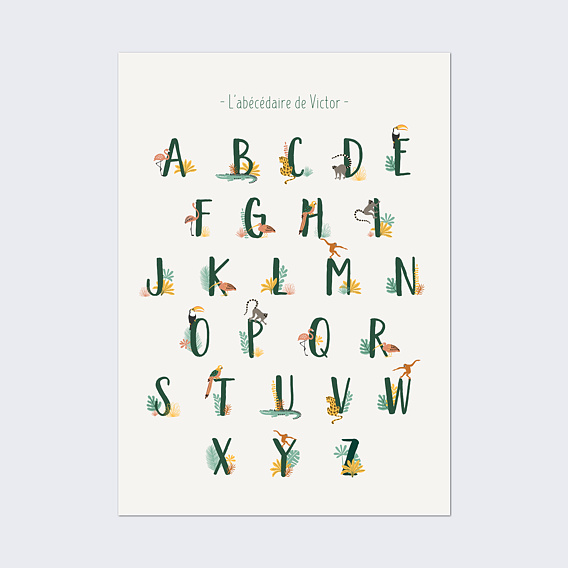 Affiche Naissance Alphabet Jungle
