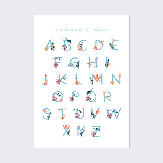 Affiche Naissance Alphabet Océan