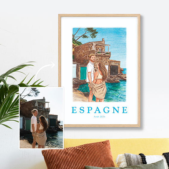 Affiche voyage Votre photo en dessin crayonné