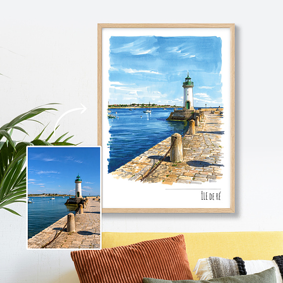 Affiche voyage Votre photo dessinée au feutre