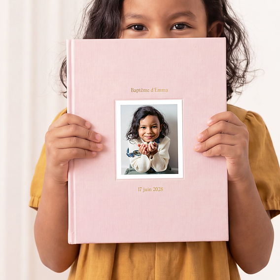 Album photo baptême Tissu embossé et dorure