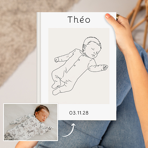 Album photo bébé Portrait line art détaillé