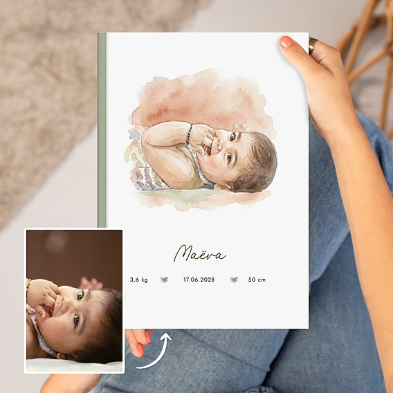 Album photo bébé Portrait en aquarelle