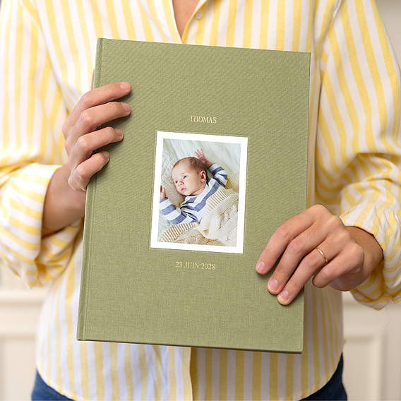 Album photo naissance Tissu embossé et dorure