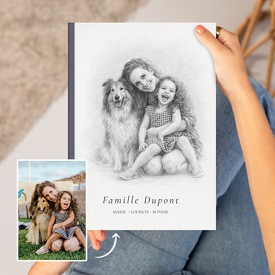 Album photo famille Portrait au crayon de papier