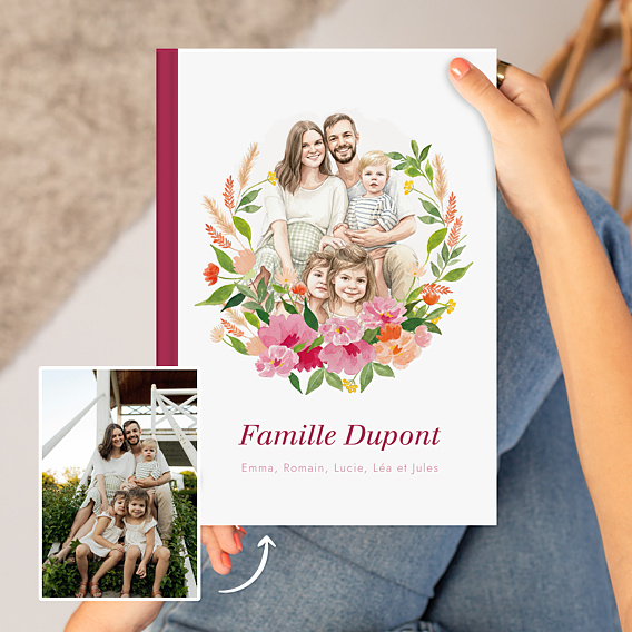 Album Photo Famille Portrait en aquarelle avec couronne champêtre