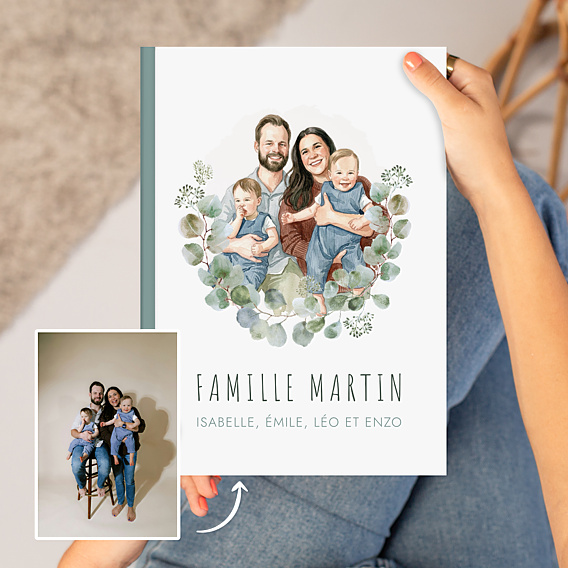 Album Photo Famille Portrait en aquarelle avec couronne eucalyptus
