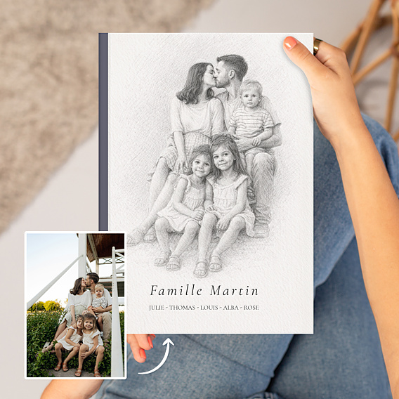 Album Photo Famille Portrait au crayon de papier