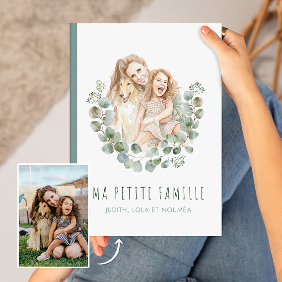 Album Photo Famille Portrait en aquarelle avec couronne eucalyptus