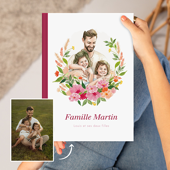 Album Photo Famille Portrait en aquarelle avec couronne champêtre