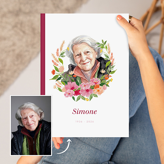 Album Photo Hommage Portrait en aquarelle avec couronne champêtre