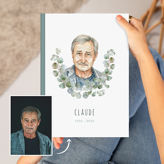 Album Photo Hommage Portrait en aquarelle avec couronne eucalyptus