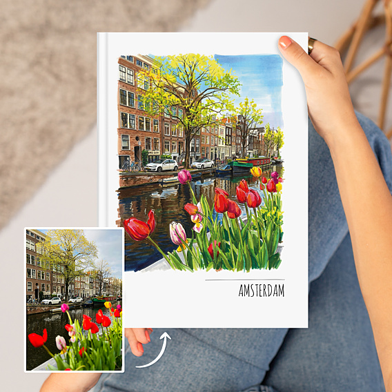 Album photo voyage Votre photo dessinée au feutre