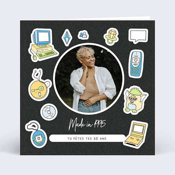 Carte anniversaire adulte Objets des années 90