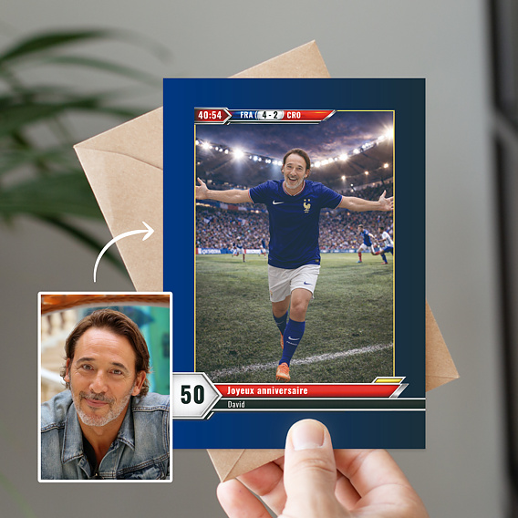 Carte anniversaire Portrait en footballeur