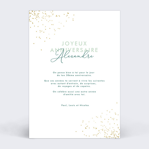 Carte anniversaire Anniversaire Typographique Verso