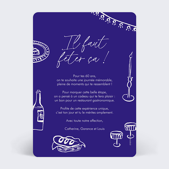 Carte anniversaire Bon pour gastronomie Verso