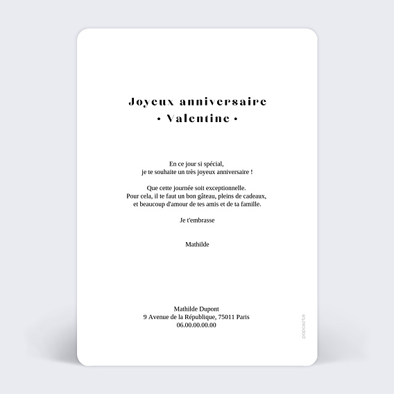 Carte anniversaire Pêle-Mêle Minimaliste Verso