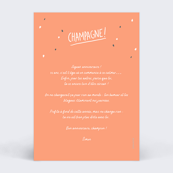 Carte anniversaire Champagne pour toi Verso